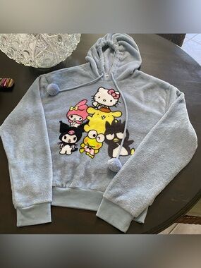 Sanrio Blue Fleece Hello Kitty & Friends Pullover Hoodie Sweatshirt Size XS NWT